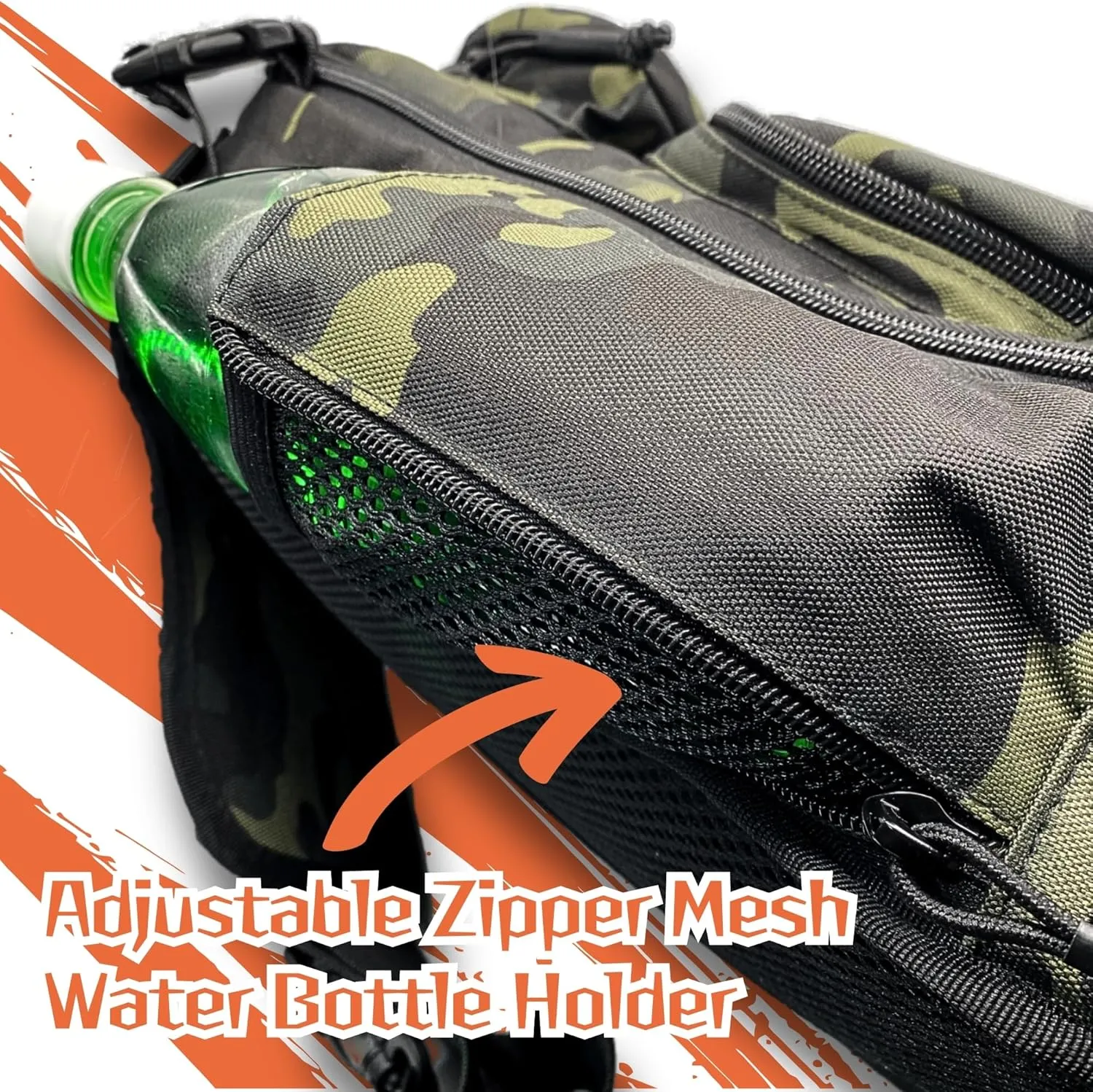 Tactical Fishing Chest Sling Bags Bottle Holder & Key Ring Strap, Military Large Capacity Molle Camouflage Outdoor Backpack (Green Black Camo)