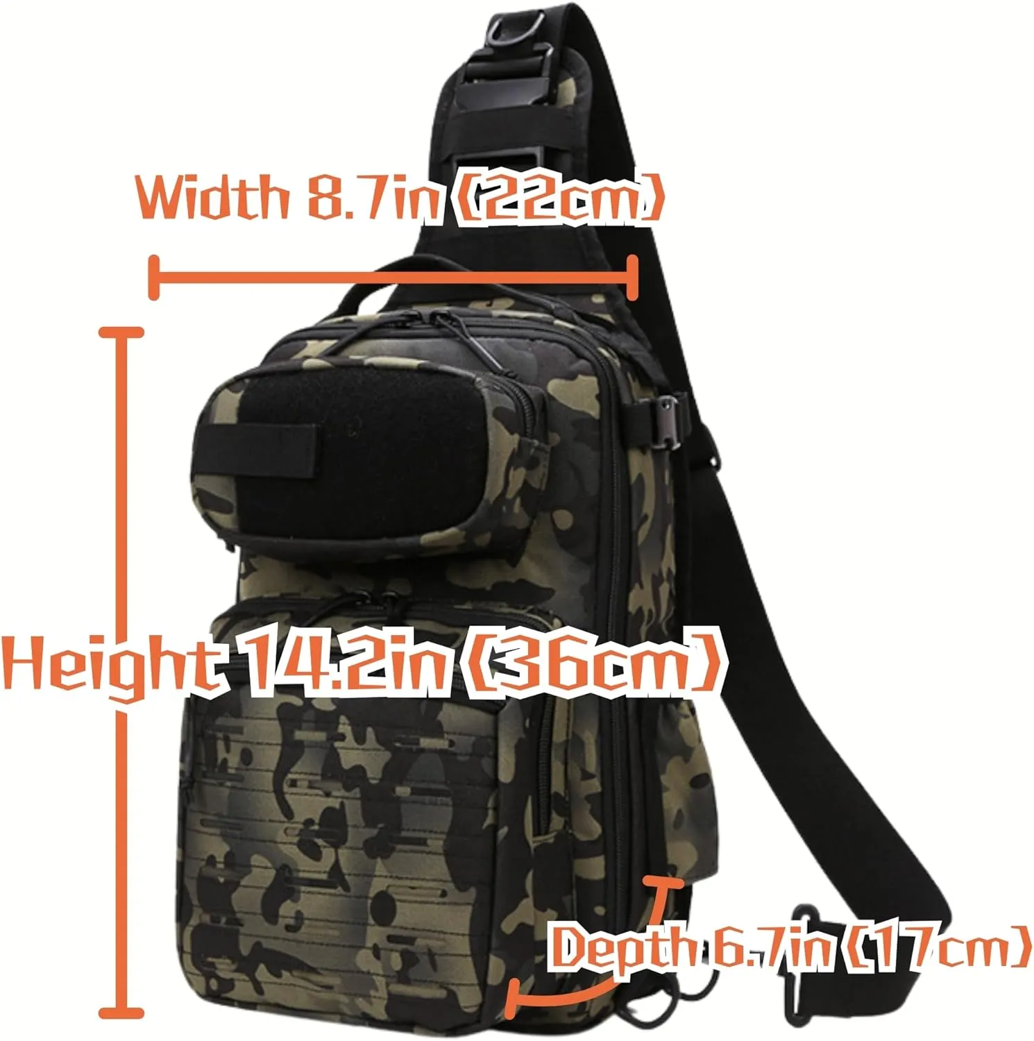 Tactical Fishing Chest Sling Bags Bottle Holder & Key Ring Strap, Military Large Capacity Molle Camouflage Outdoor Backpack (Green Black Camo)