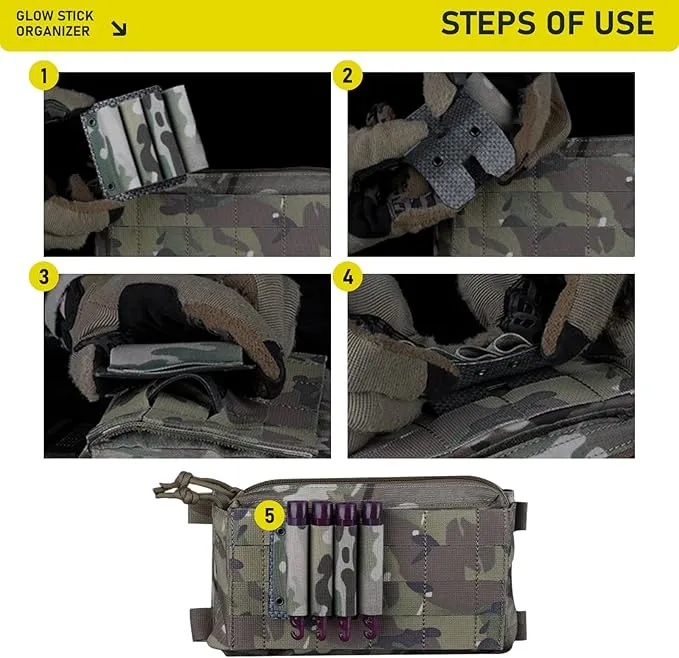 Tactical Glow Stick Organizer - Chem Light Holder for 4 Glow Sticks - Chem Light Holders for Molle Tactical Undershirts, Ideal for Camping, Fishing, and Hunting