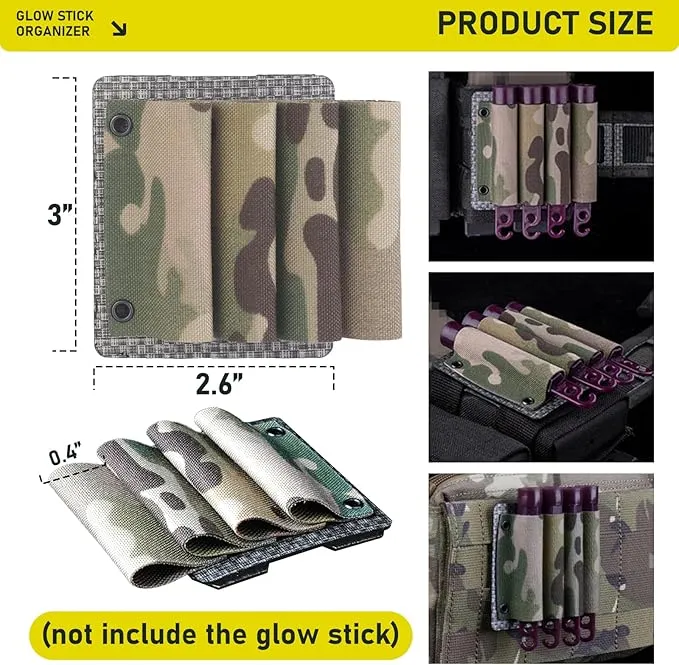 Tactical Glow Stick Organizer - Chem Light Holder for 4 Glow Sticks - Chem Light Holders for Molle Tactical Undershirts, Ideal for Camping, Fishing, and Hunting