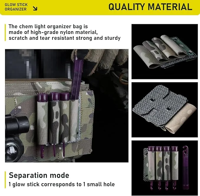 Tactical Glow Stick Organizer - Chem Light Holder for 4 Glow Sticks - Chem Light Holders for Molle Tactical Undershirts, Ideal for Camping, Fishing, and Hunting
