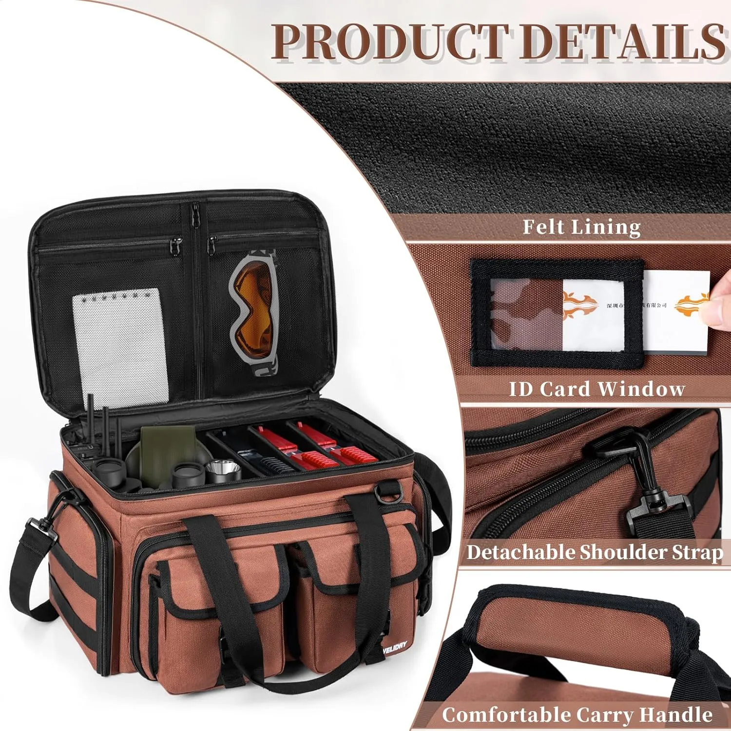 Tactical Gun Range Bag for 4 Handguns, Pistol Shooting Range Bag with 6 Magazine Slots and Multi-Pockets, Lockable Outdoor Hunting and Shooting Range Case