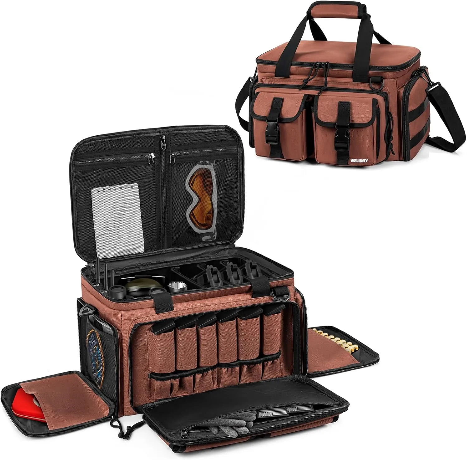 Tactical Gun Range Bag for 4 Handguns, Pistol Shooting Range Bag with 6 Magazine Slots and Multi-Pockets, Lockable Outdoor Hunting and Shooting Range Case