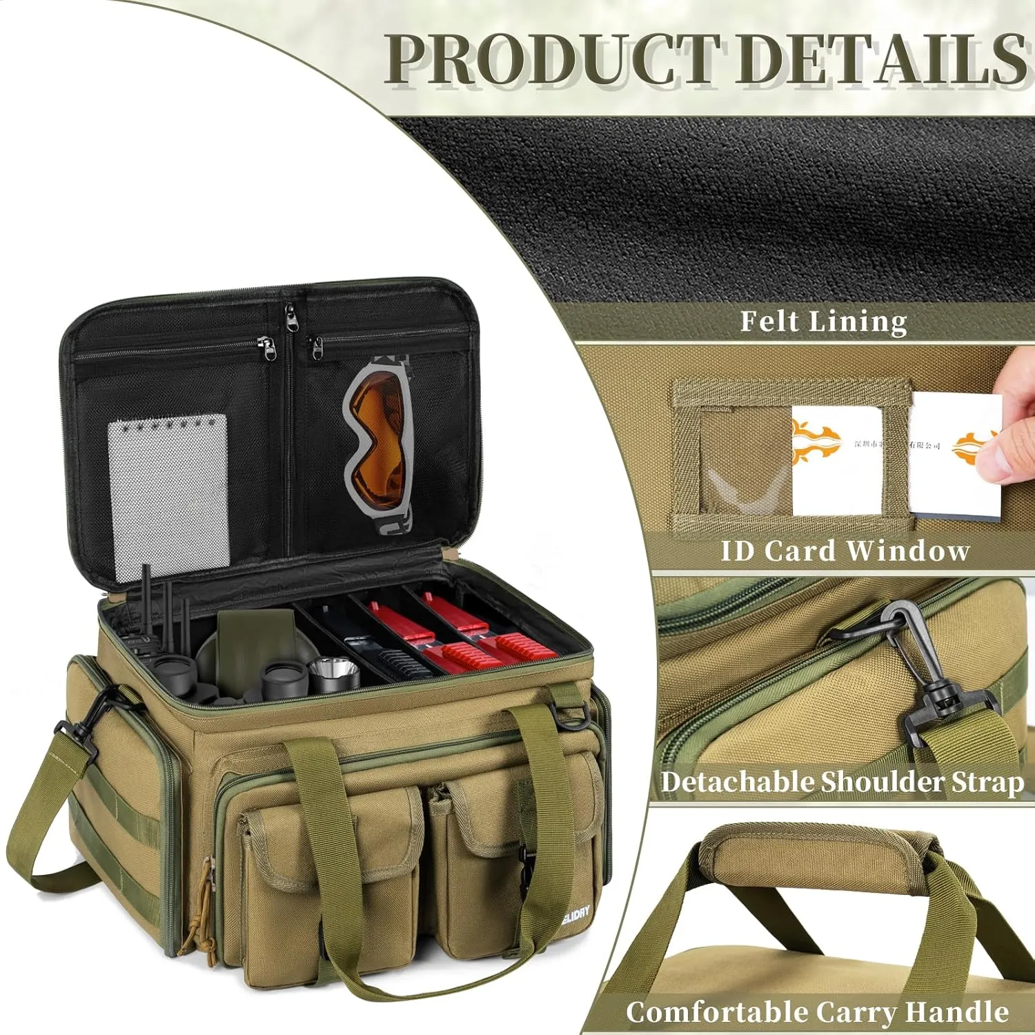 Tactical Gun Range Bag for 4 Handguns, Pistol Shooting Range Bag with 6 Magazine Slots and Multi-Pockets, Lockable Outdoor Hunting and Shooting Range Case