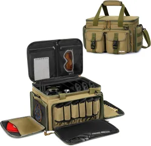 Tactical Gun Range Bag for 4 Handguns, Pistol Shooting Range Bag with 6 Magazine Slots and Multi-Pockets, Lockable Outdoor Hunting and Shooting Range Case