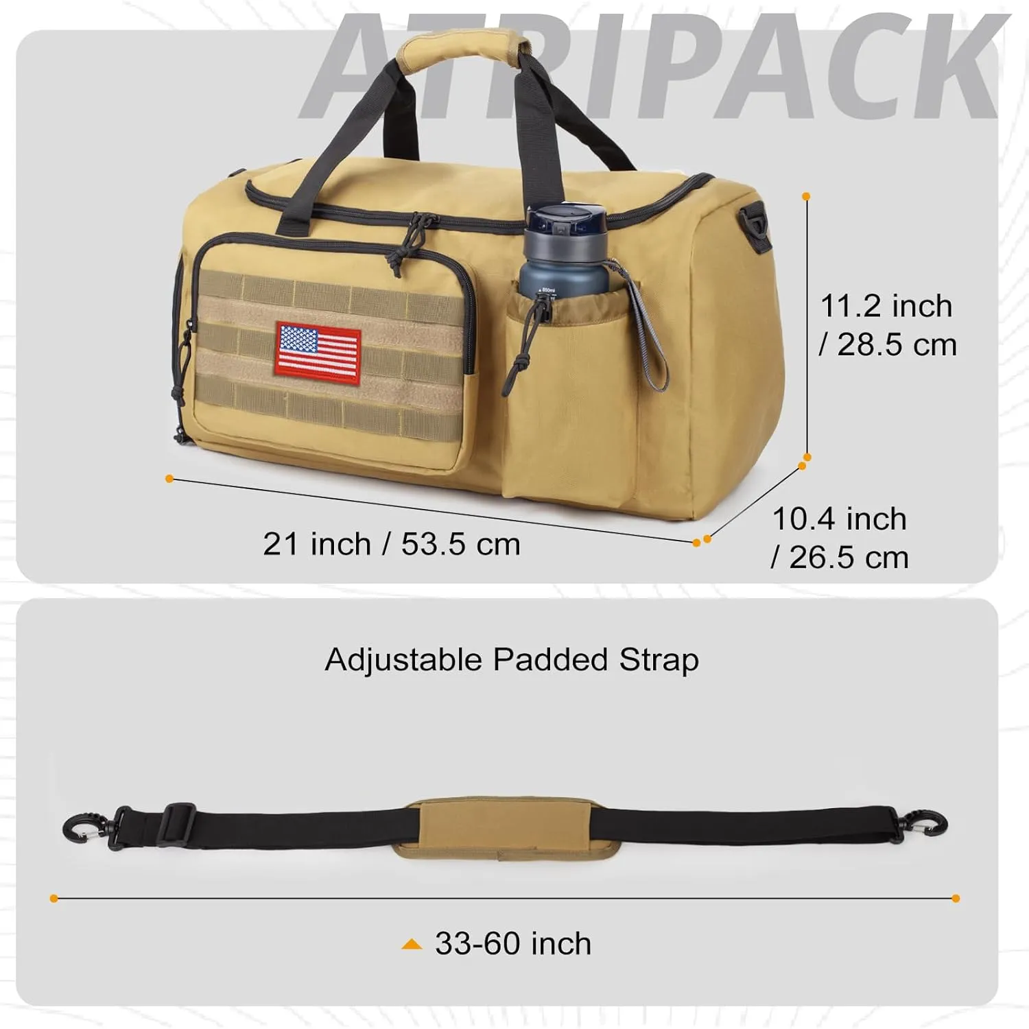 Tactical Gym Bag For Men, 40L Large Capacity Duffle Bags With Shoes Compartment, Sports Bag With Wet Compartment, Multi-Functional Weekend Bags Suitable For Travel, Camping,Hiking
