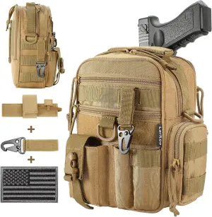 Tactical Handgun Shoulder Strap Messenger Bag Gun Ammo Holster Concealed Carry Pistol Pouch Padded Military Fanny Pack Range Bag for Shooting Hunting