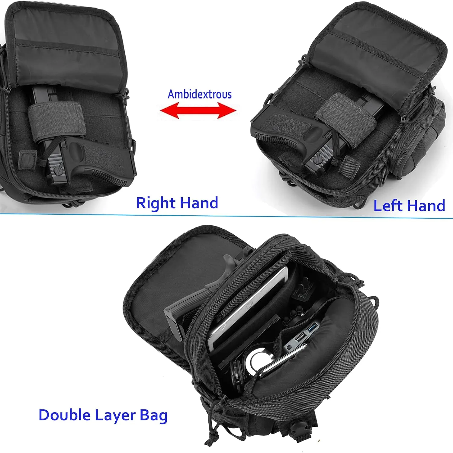 Tactical Handgun Shoulder Strap Messenger Bag Gun Ammo Holster Concealed Carry Pistol Pouch Padded Military Fanny Pack Range Bag for Shooting Hunting