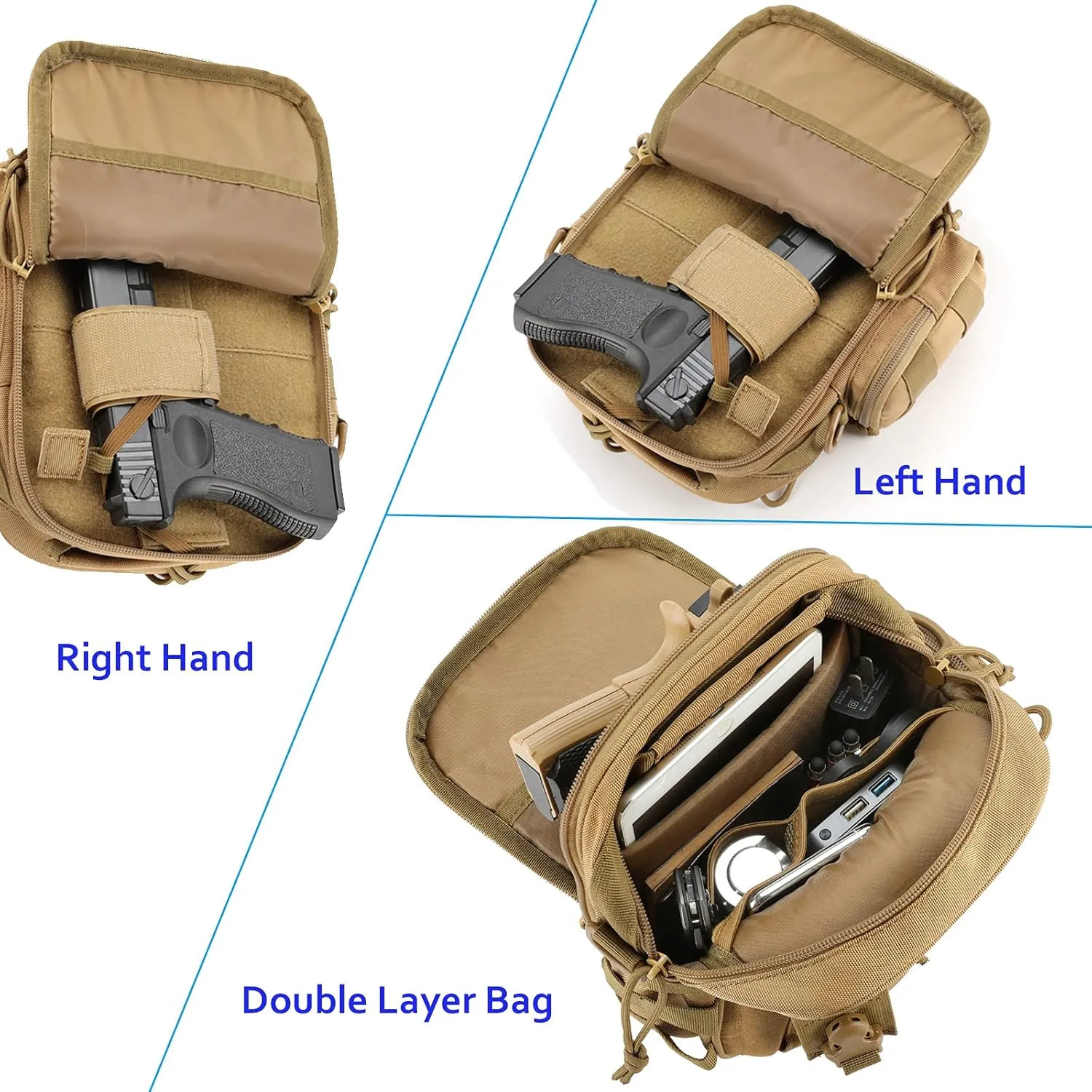 Tactical Handgun Shoulder Strap Messenger Bag Gun Ammo Holster Concealed Carry Pistol Pouch Padded Military Fanny Pack Range Bag for Shooting Hunting