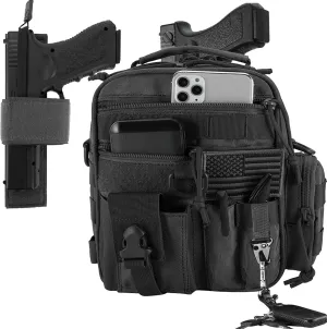 Tactical Handgun Shoulder Strap Messenger Bag Gun Ammo Holster Concealed Carry Pistol Pouch Padded Military Fanny Pack Range Bag for Shooting Hunting