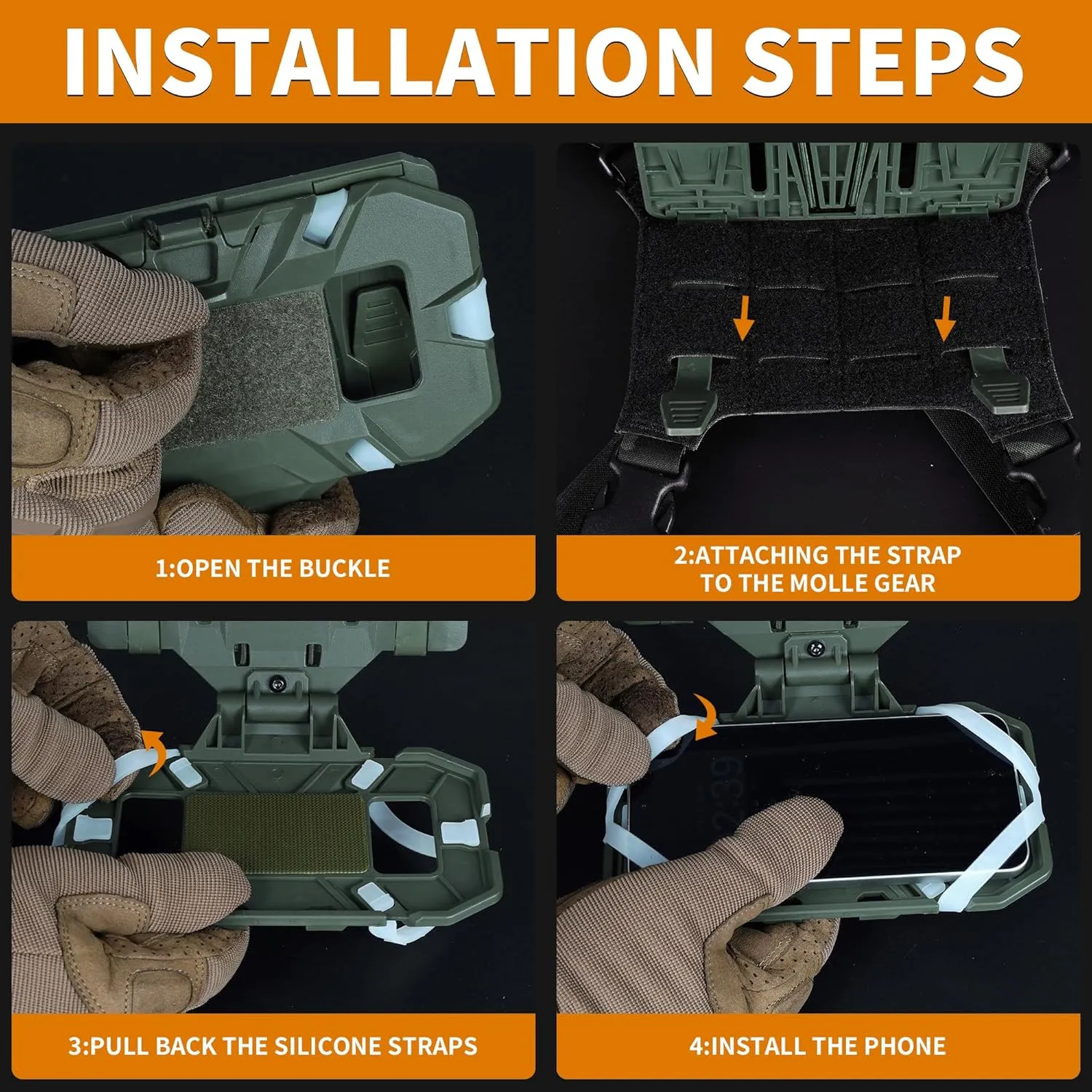 Tactical Molle Phone Holder for Plate Carrier Vest, Quick Release & Adjustable Phone Mount, Compatible with 4.7-6.7 inch Smart Phones, Durable Tactical Accessories for Outdoor Enthusiasts