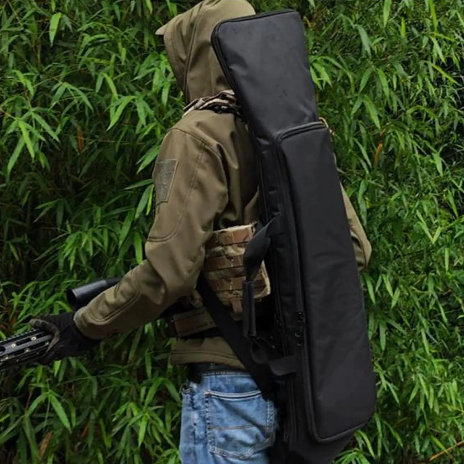 Tactical Rifle Gun Case, Soft Shotgun Carrying Range Bag, with Lockable Zipper and Backpack Strap, Rifle Backpack Rifle Bag Gun Case for Hunting and Shooting