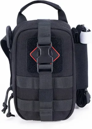 Tactical Rip Away IFAK Pouch Compact First Aid Medical EMT Pouch Emergency Trauma Bag for Home Car Outdoor Military W/ 3 Types Molle Clips/Car Headrest Mount Strap/Carabiner Clip/Med Cross Patch