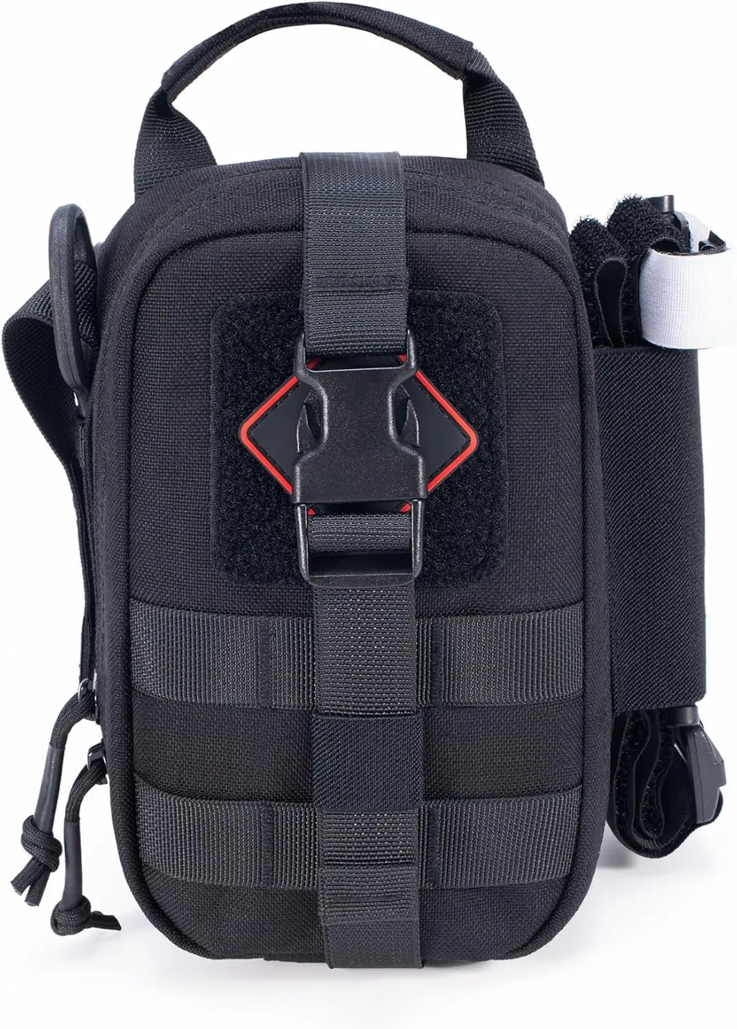 Tactical Rip Away IFAK Pouch Compact First Aid Medical EMT Pouch Emergency Trauma Bag for Home Car Outdoor Military W/ 3 Types Molle Clips/Car Headrest Mount Strap/Carabiner Clip/Med Cross Patch