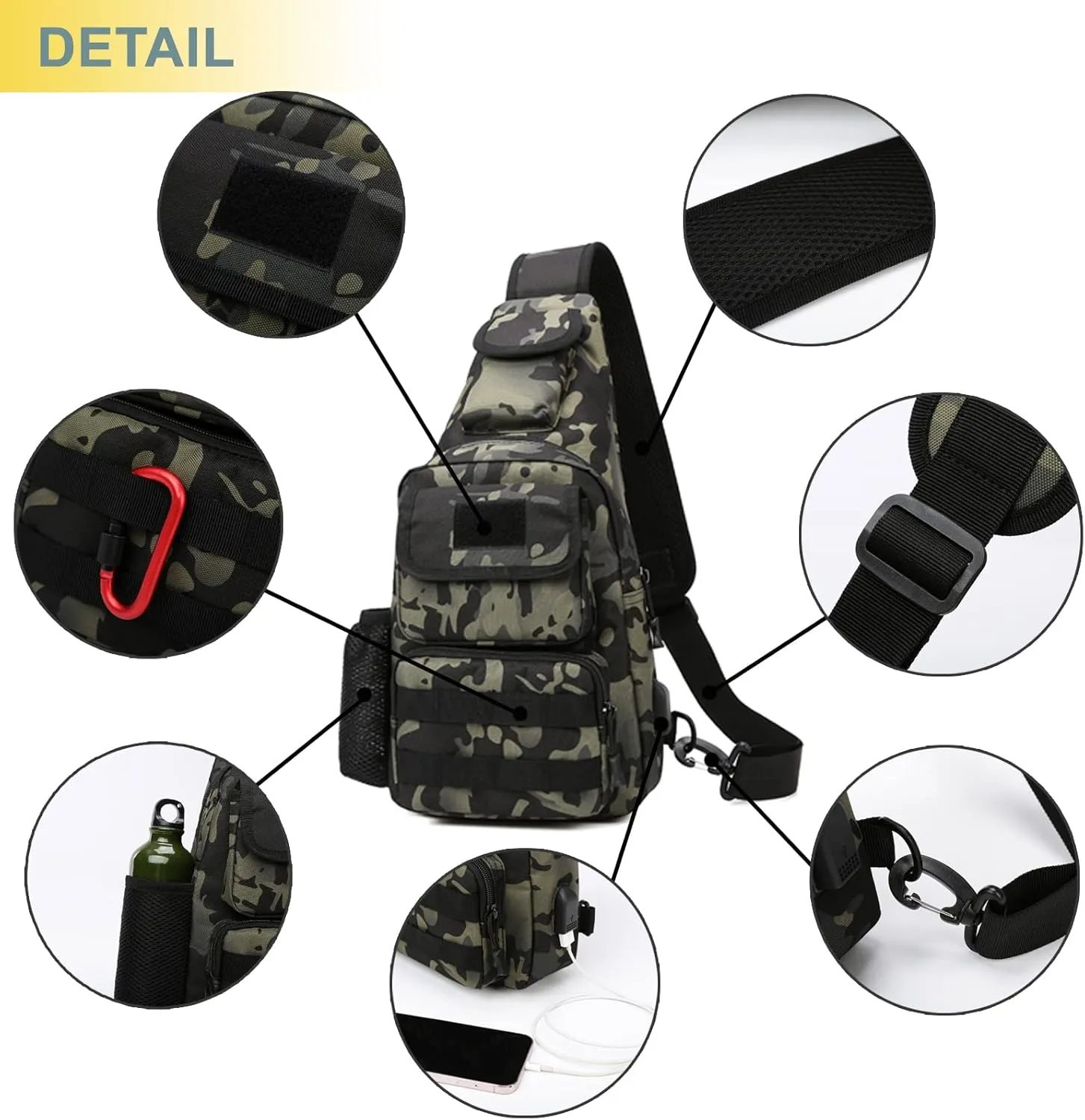 Tactical Shoulder Bag - 1000D Molle Military Backpack Outdoor Daypack Chest Pack(Black Z-M0CAI)