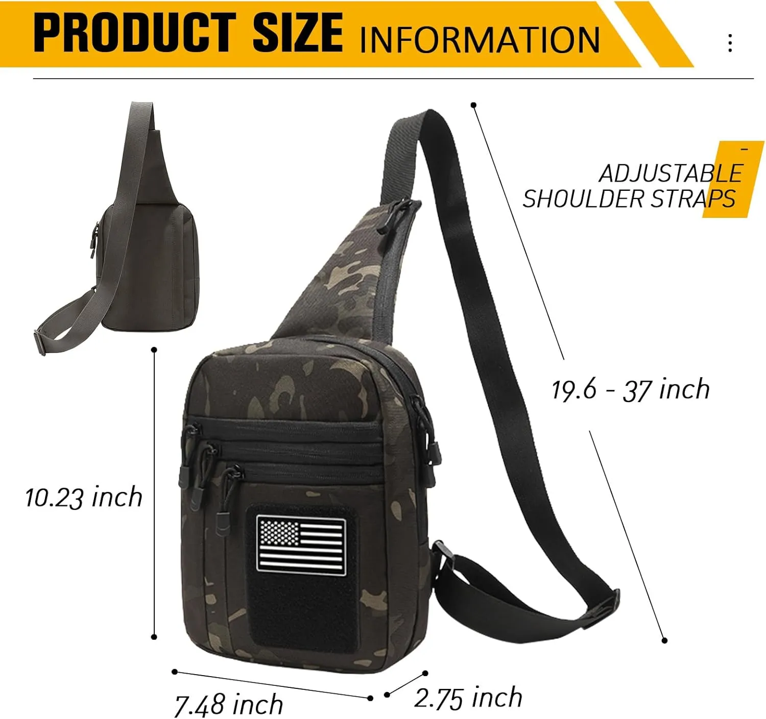 Tactical Sling Bag Concealed Carry Bag for Men, Small Tactical Crossbody Bags with CCW Holder EDC Military Shoulder Bags for Men - Black Camouflage