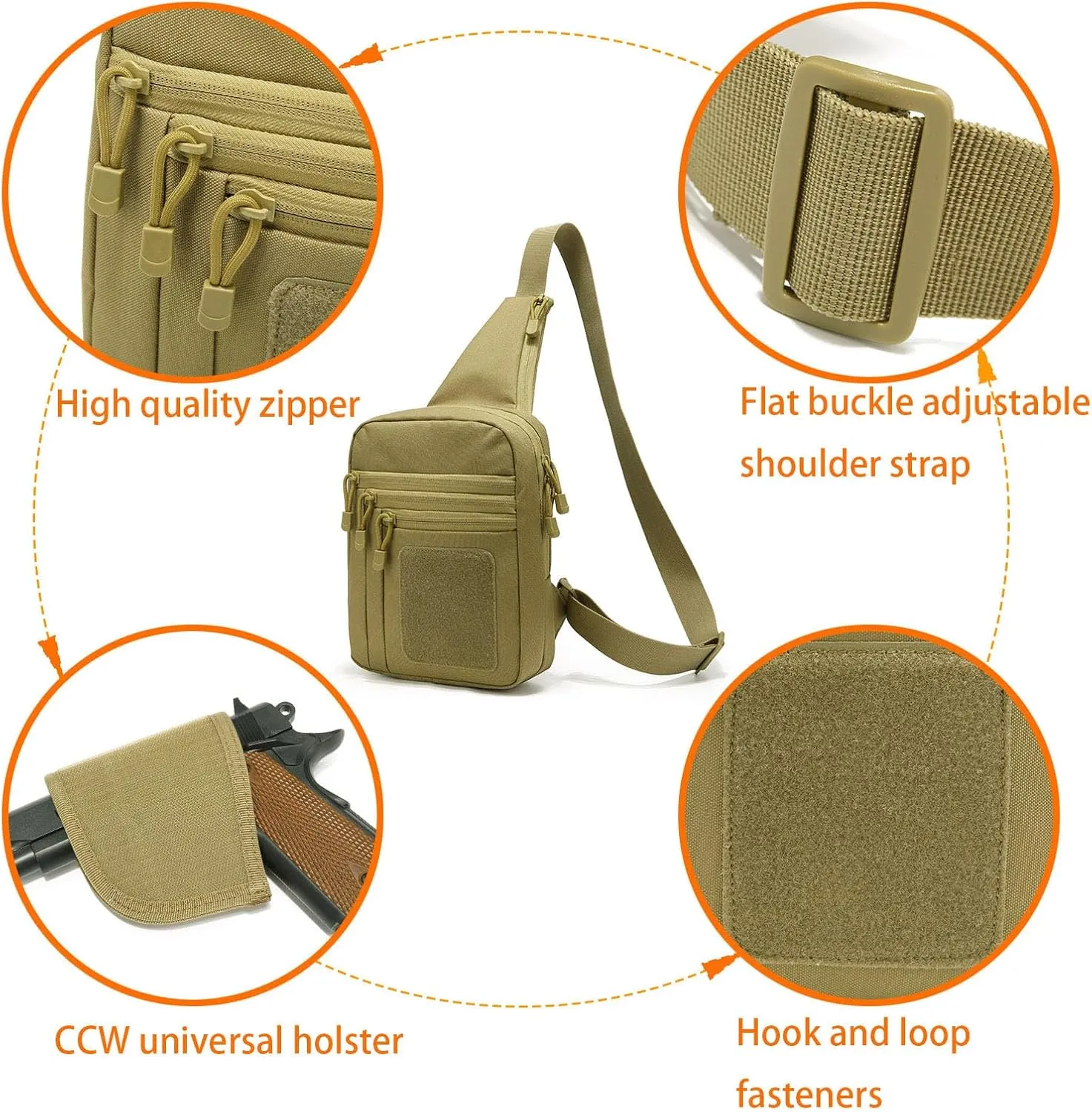 Tactical Sling Chest Bag Concealed Carry Bags with Gun Holder EDC Shoulder Crossbody Casual pack