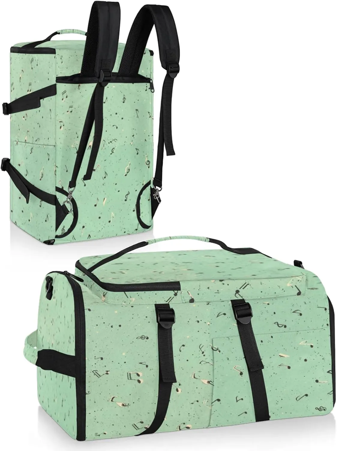 Tactical Sports Duffle Bag for Travel Waterproof Gym Bag with Shoe Compartment 48L Carry On Luggage for Men & Women 3-in-1 Durable Travel Luggage Music Notes Pattern