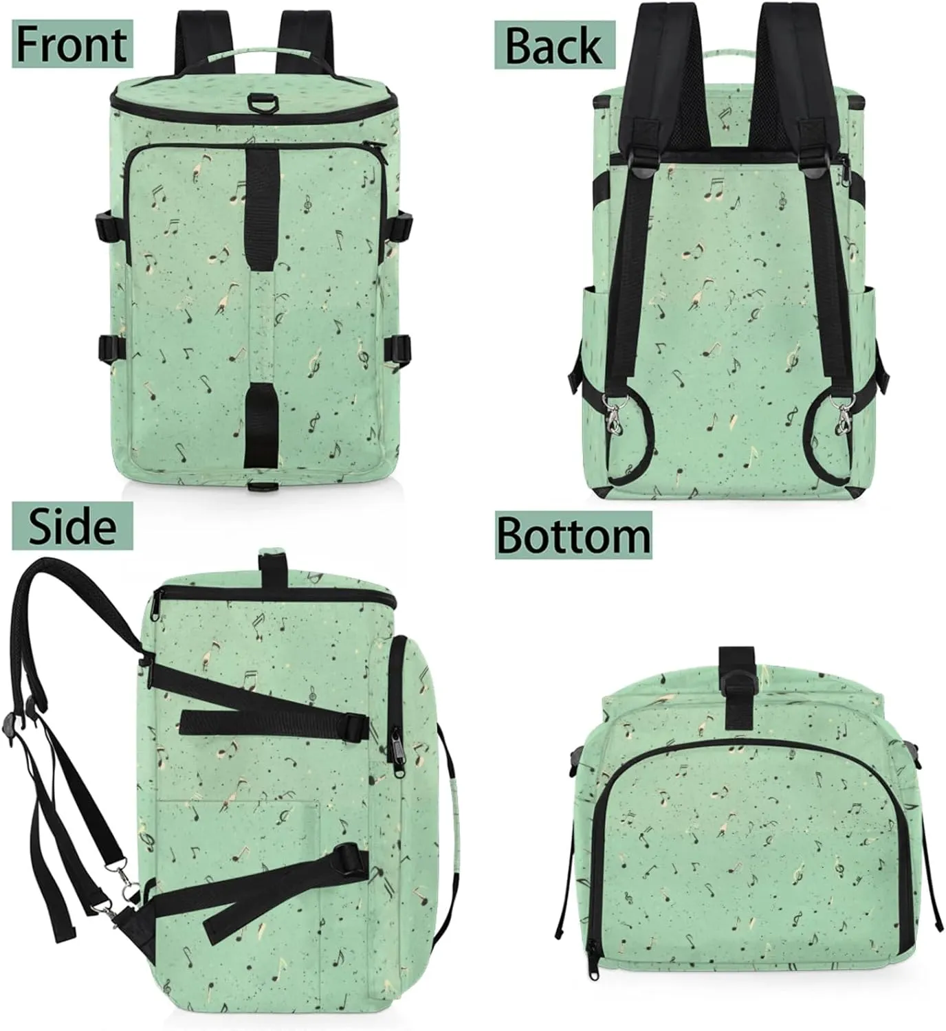 Tactical Sports Duffle Bag for Travel Waterproof Gym Bag with Shoe Compartment 48L Carry On Luggage for Men & Women 3-in-1 Durable Travel Luggage Music Notes Pattern