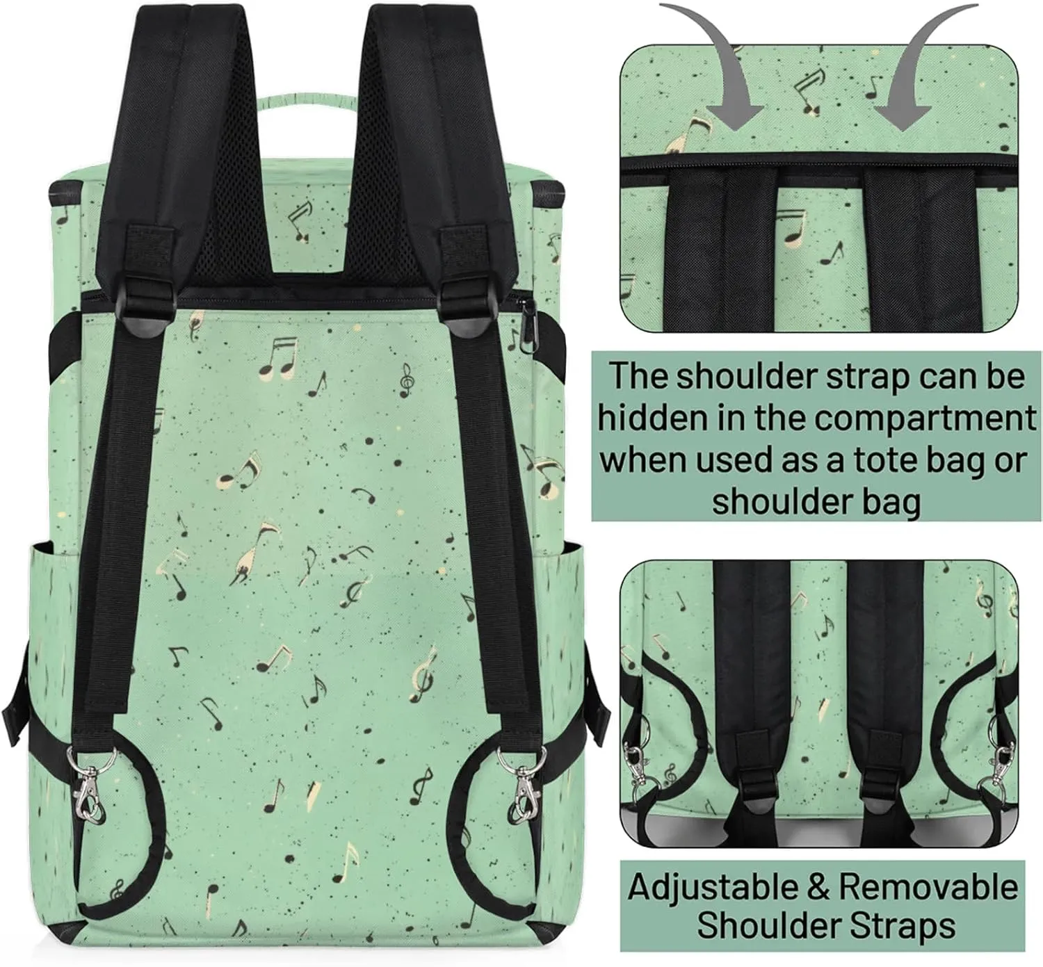 Tactical Sports Duffle Bag for Travel Waterproof Gym Bag with Shoe Compartment 48L Carry On Luggage for Men & Women 3-in-1 Durable Travel Luggage Music Notes Pattern