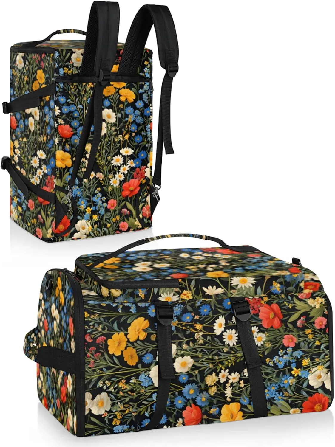 Tactical Sports Duffle Bag for Travel Waterproof Gym Bag with Shoe Compartment 48L Carry On Luggage for Men & Women 3-in-1 Durable Travel Luggage Patterned Small Flowers