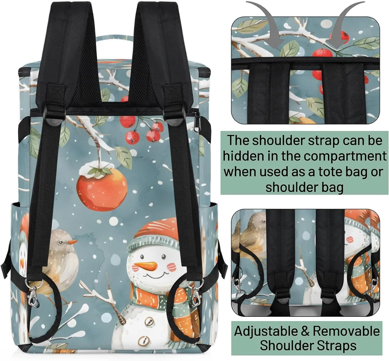 Tactical Sports Duffle Bag for Travel Waterproof Gym Bag with Shoe Compartment 48L Carry On Luggage for Men & Women 3-in-1 Durable Travel Luggage Snowman Bird Winter