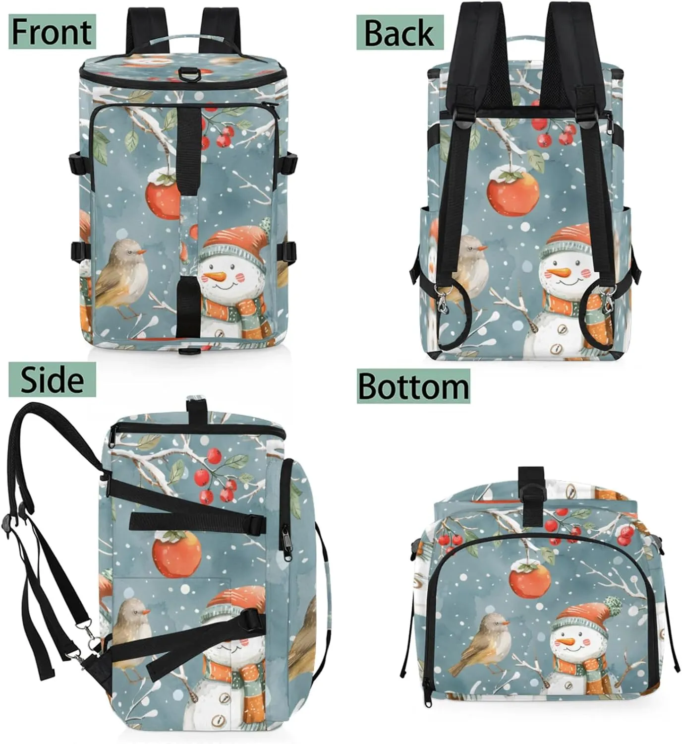 Tactical Sports Duffle Bag for Travel Waterproof Gym Bag with Shoe Compartment 48L Carry On Luggage for Men & Women 3-in-1 Durable Travel Luggage Snowman Bird Winter