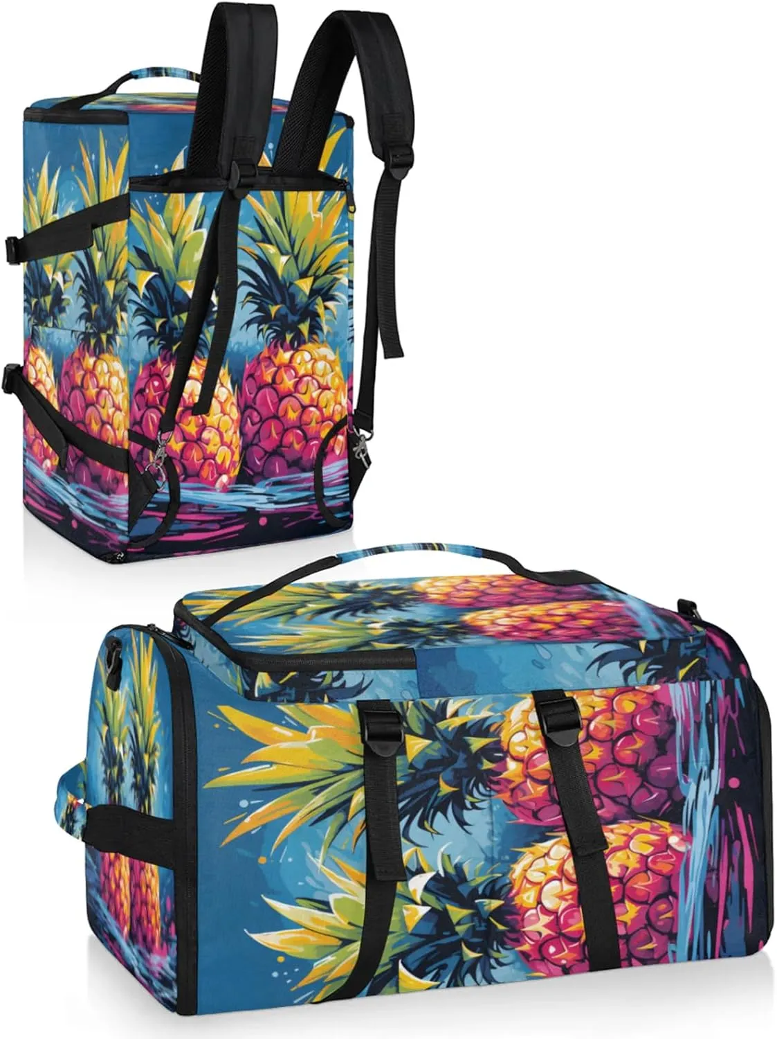 Tactical Sports Duffle Bag for Travel Waterproof Gym Bag with Shoe Compartment 48L Carry On Luggage for Men & Women 3-in-1 Durable Travel Luggage Summer Fruit Pineapple