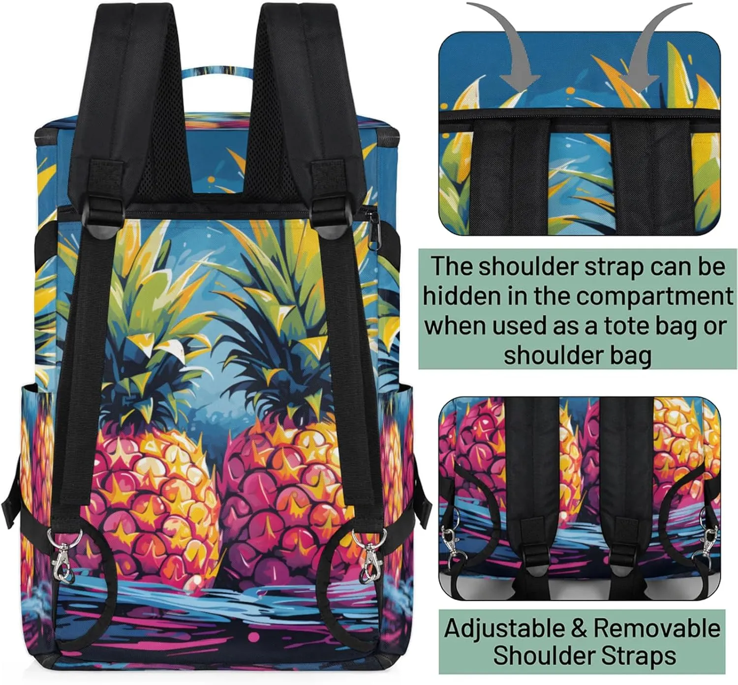 Tactical Sports Duffle Bag for Travel Waterproof Gym Bag with Shoe Compartment 48L Carry On Luggage for Men & Women 3-in-1 Durable Travel Luggage Summer Fruit Pineapple