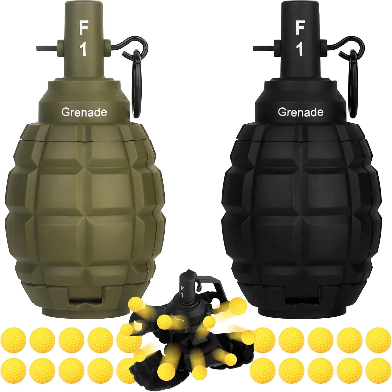 Tactical Toy Hand Grenade Bomb for Nerf CS Battle Game,2Pcs Fun Impact Pull Ring Fall Resistant Refillable Grenade Toy with 20 Foam Ammo for Outdoor 14  Sport