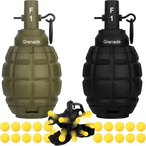 Tactical Toy Hand Grenade Bomb for Nerf CS Battle Game,2Pcs Fun Impact Pull Ring Fall Resistant Refillable Grenade Toy with 20 Foam Ammo for Outdoor 14  Sport