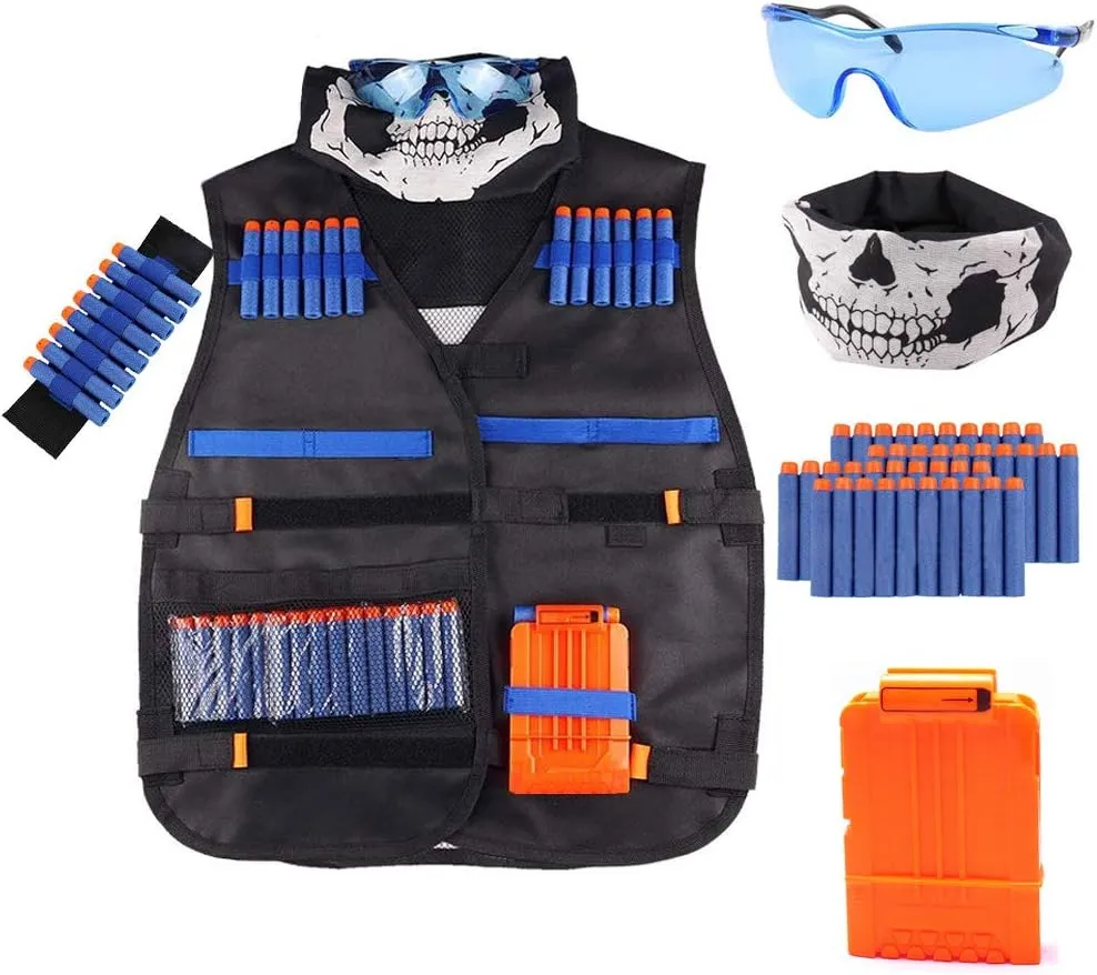 Tactical Vest Kit for Nerf Guns N-Strike Elite Series with Refill Darts,Reload Clips, FaceTube Mask, Hand Wrist Bands and Protective Glasses,Nerf Vest Toys for Boys & Girls