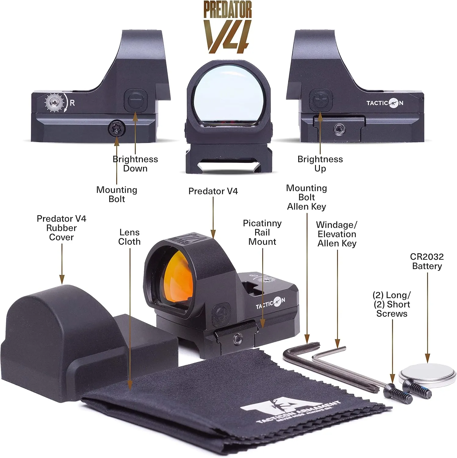 Tacticon Predator V4 Compact Reflex Red Dot Sight – Auto-Off Shake Awake   3 Reticles – RMR Footprint Red Dot Optic – 50,000hr Battery Life – Includes Tools, Cover & Mounts