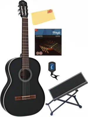 Takamine GC2 Classical Guitar - Black Bundle with Foot Stool, Tuner, Strings, and Austin Bazaar Polishing Cloth