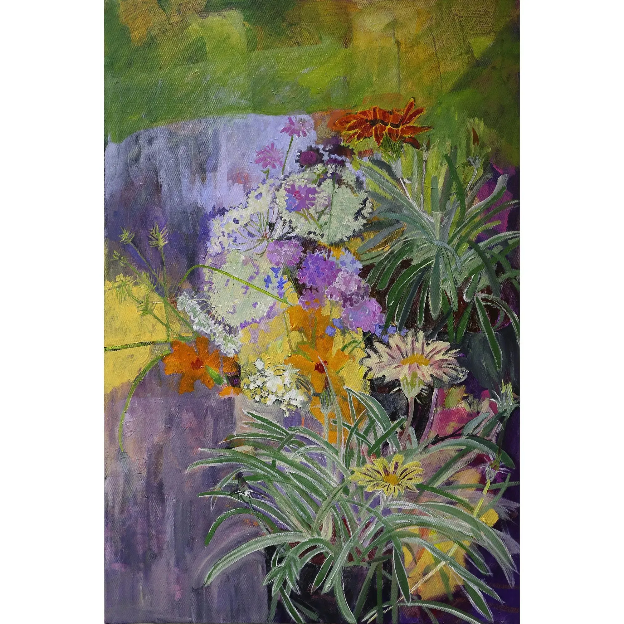 Tanzania Marigolds and Queen Annes Lace 08 c-lb228 by Lila Bacon Floral Painting on Canvas SOLD