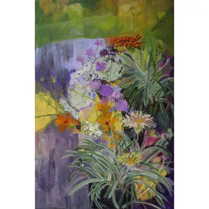 Tanzania Marigolds and Queen Annes Lace 08 c-lb228 by Lila Bacon Floral Painting on Canvas SOLD