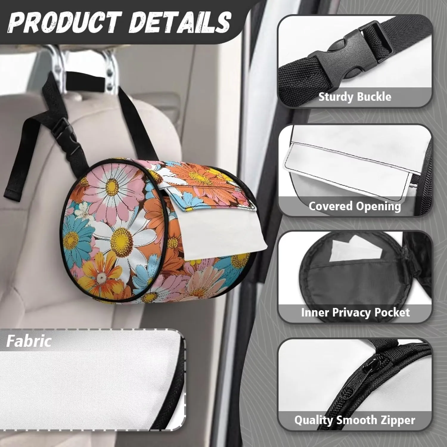 Tattered Flower Pattern Paper Towel Storage Bag Round Toilet Paper Dust Cover Adjustable Shoulder Strap Portable Camping Toilet Paper Pack Suitable for Home Kitchen Bathroom