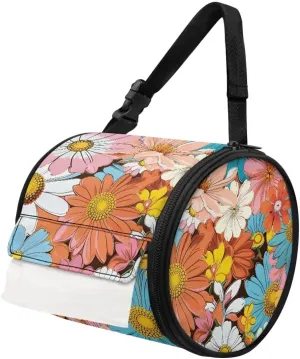 Tattered Flower Pattern Paper Towel Storage Bag Round Toilet Paper Dust Cover Adjustable Shoulder Strap Portable Camping Toilet Paper Pack Suitable for Home Kitchen Bathroom