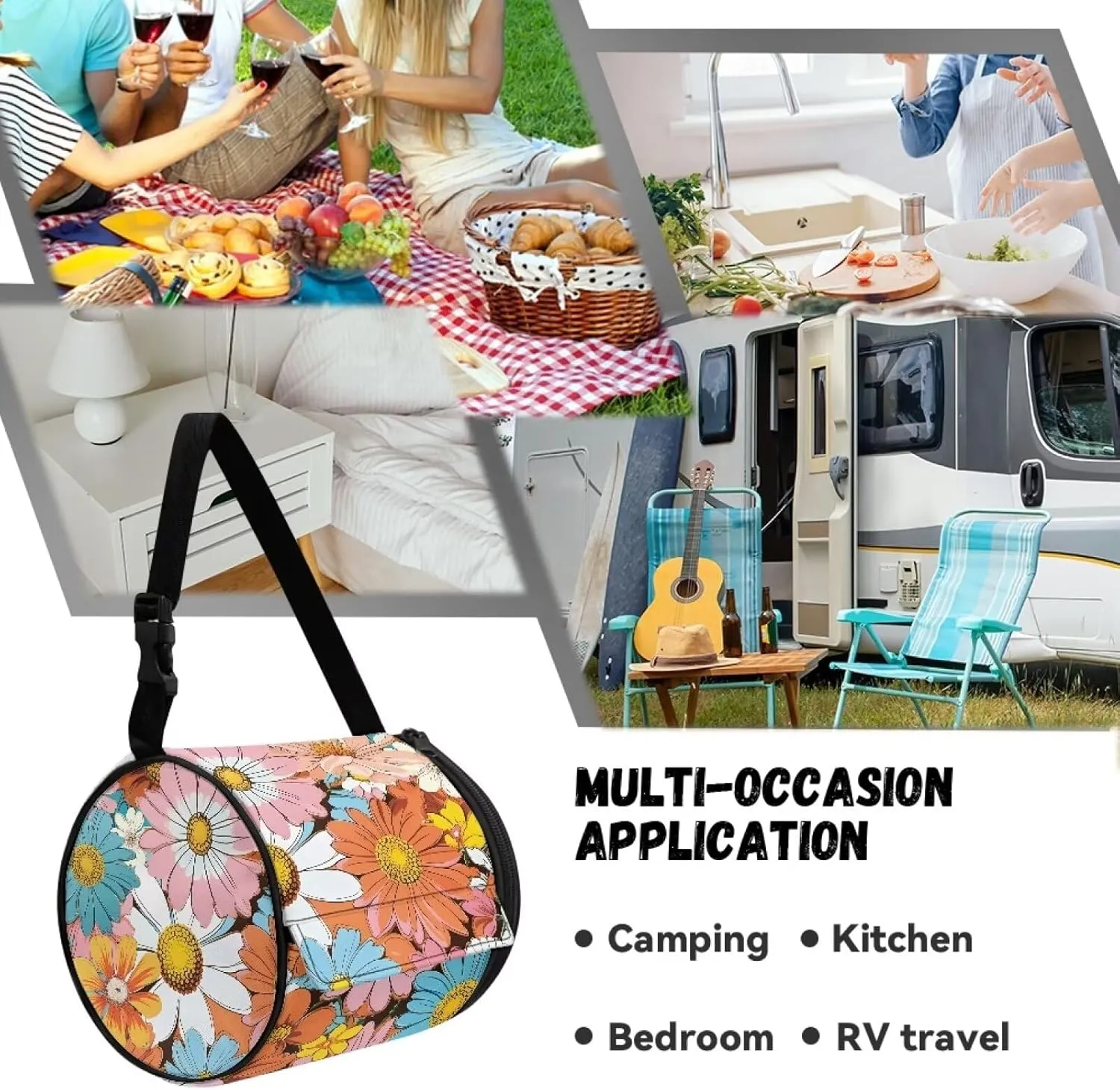 Tattered Flower Pattern Paper Towel Storage Bag Round Toilet Paper Dust Cover Adjustable Shoulder Strap Portable Camping Toilet Paper Pack Suitable for Home Kitchen Bathroom