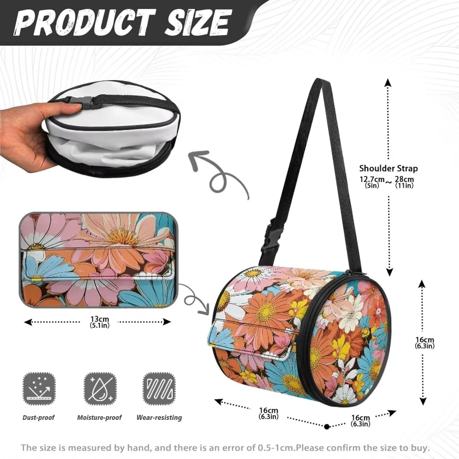 Tattered Flower Pattern Paper Towel Storage Bag Round Toilet Paper Dust Cover Adjustable Shoulder Strap Portable Camping Toilet Paper Pack Suitable for Home Kitchen Bathroom
