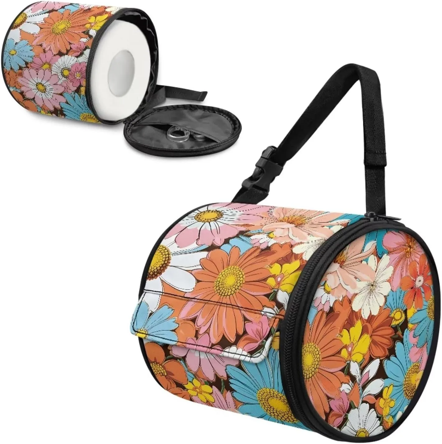 Tattered Flower Pattern Paper Towel Storage Bag Round Toilet Paper Dust Cover Adjustable Shoulder Strap Portable Camping Toilet Paper Pack Suitable for Home Kitchen Bathroom