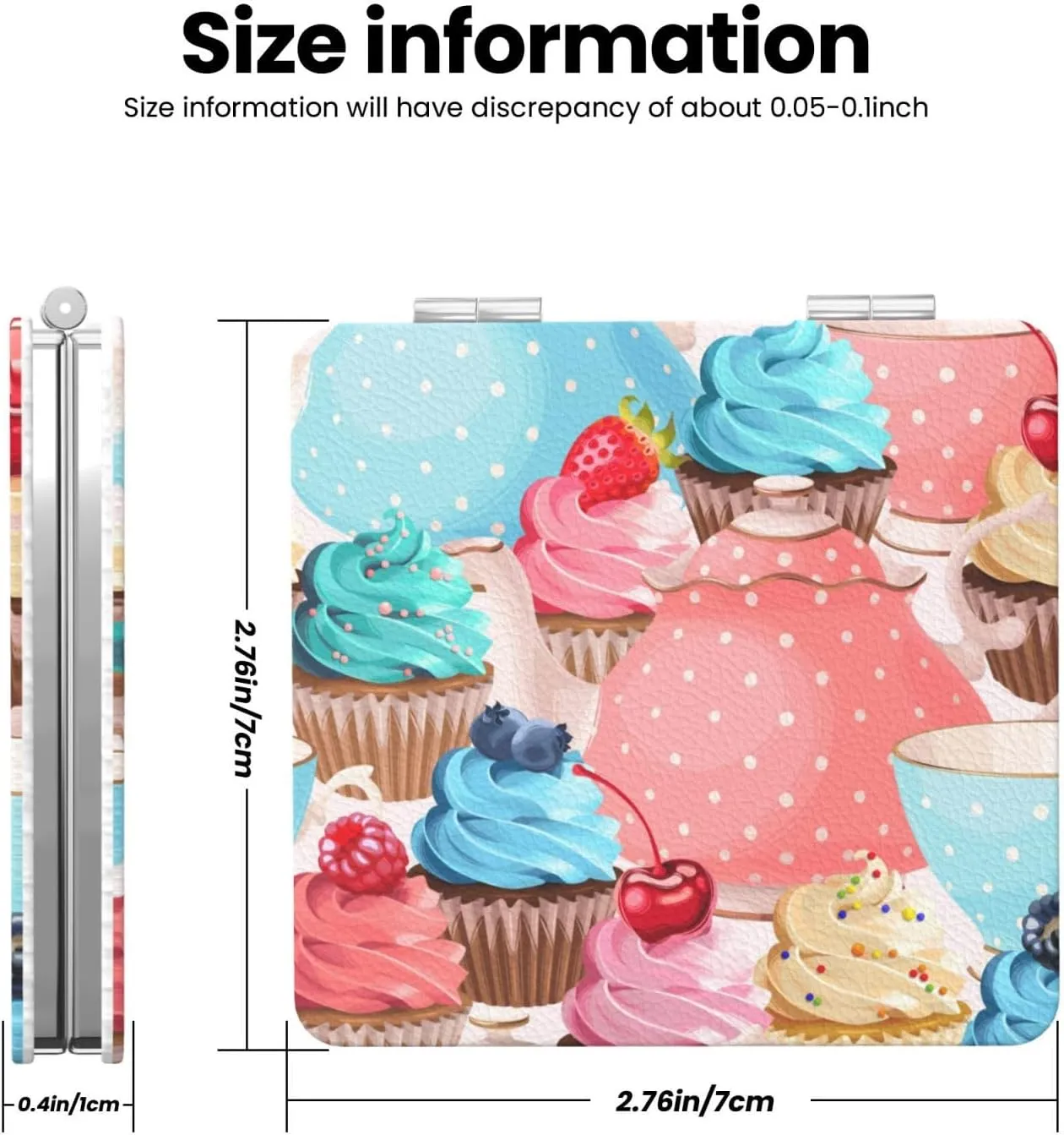 Teacups Cupcake Women Small Pocket Makeup Mirror Compact Portable Folding Handheld Makeup Mirror