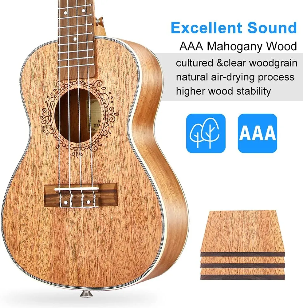 Tenor Ukulele 26 Inch Mahogany Professional Acoustic Ukelele Four String Wooden Hawaiian Uke Beginner Kit Ukuleles Bundle for Adult Starter Kit, by Vangoa