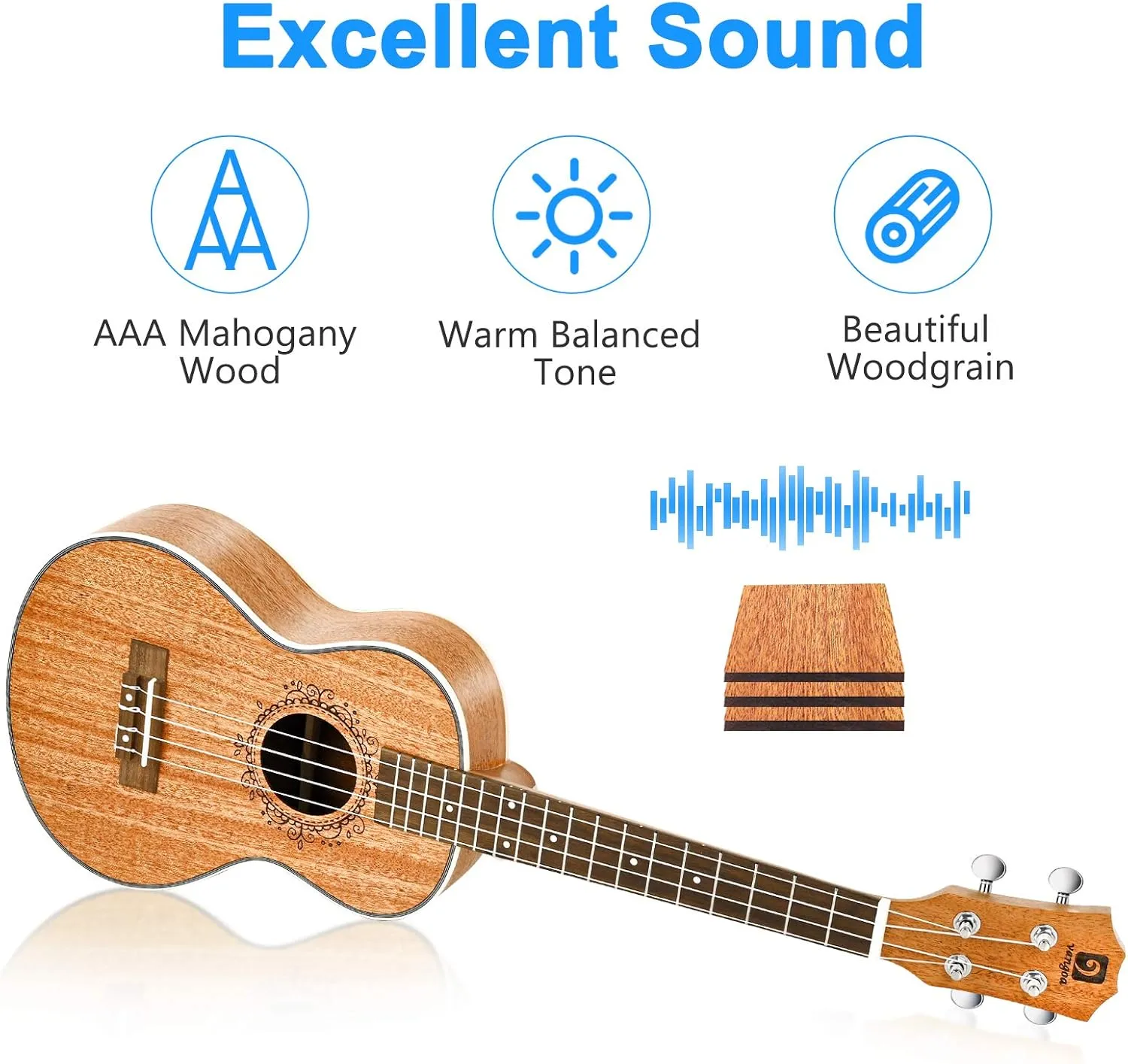 Tenor Ukulele 26 Inch Mahogany Professional Acoustic Ukelele Four String Wooden Hawaiian Uke Beginner Kit Ukuleles Bundle for Adult Starter Kit, by Vangoa