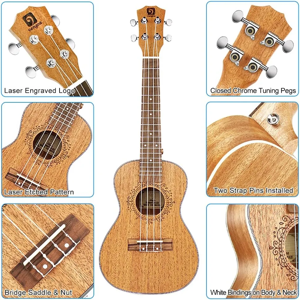Tenor Ukulele 26 Inch Mahogany Professional Acoustic Ukelele Four String Wooden Hawaiian Uke Beginner Kit Ukuleles Bundle for Adult Starter Kit, by Vangoa