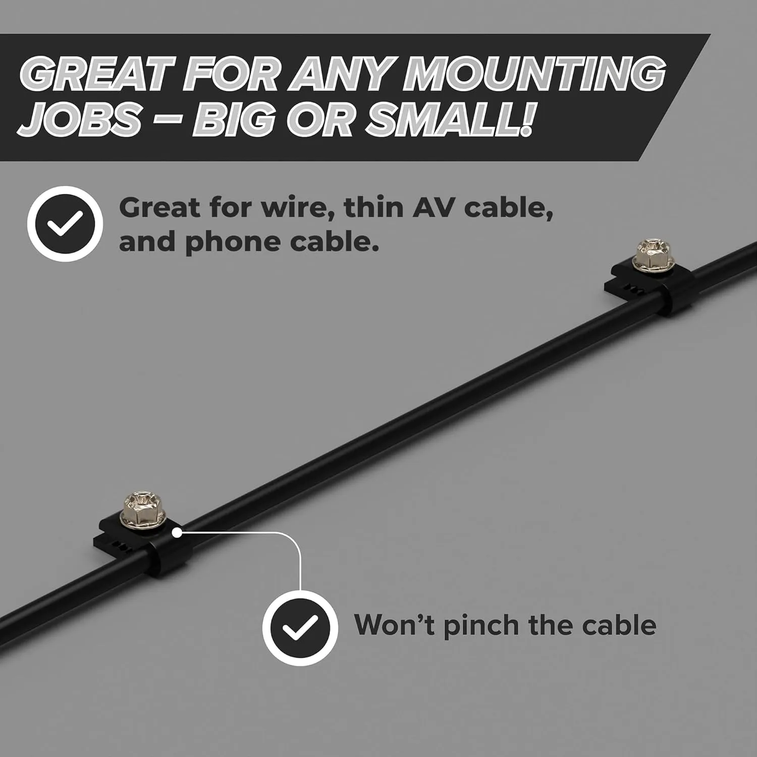 THE CIMPLE CO - Mini Wire Cable Clips, Electrical Wire Cable Clip, 1/10 in (3 mm) Screw Clip and Fastener, Black (50 Pieces per Bag)