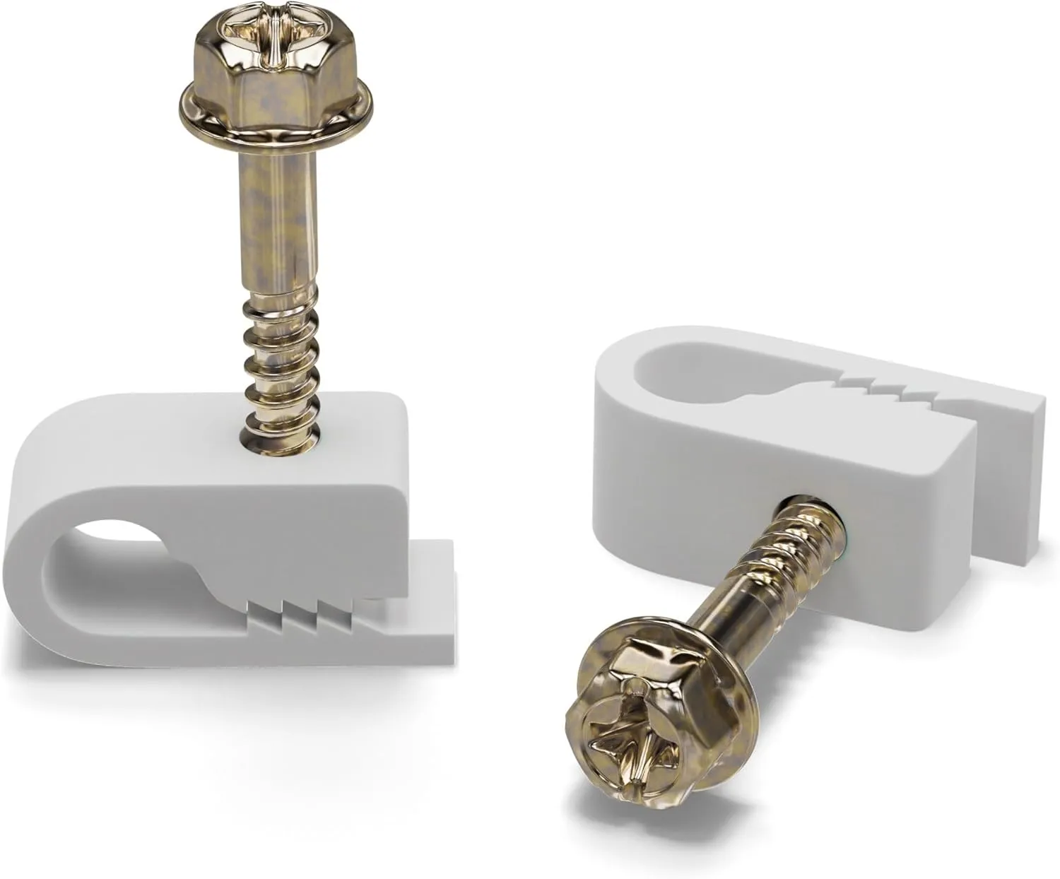 THE CIMPLE CO - Single Coaxial Cable Clips, Cat6, Electrical Wire Cable Clip, 1/4 in (6 mm) Screw Clip and Fastener, White (100 Pieces per Bag)