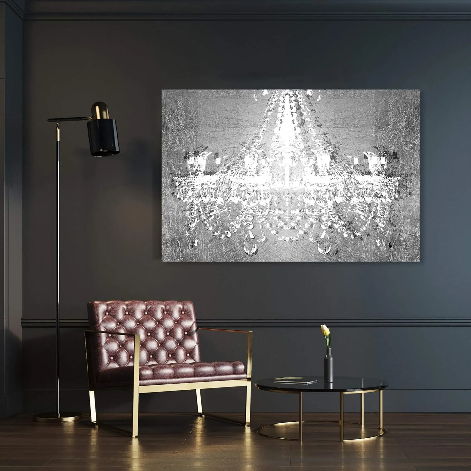 The Oliver Gal Artist Co. Fashion and Glam Wall Art Canvas Prints 'Dramatic Entrance Chrome' Home Décor, 45 in x 30 in, Gray, White