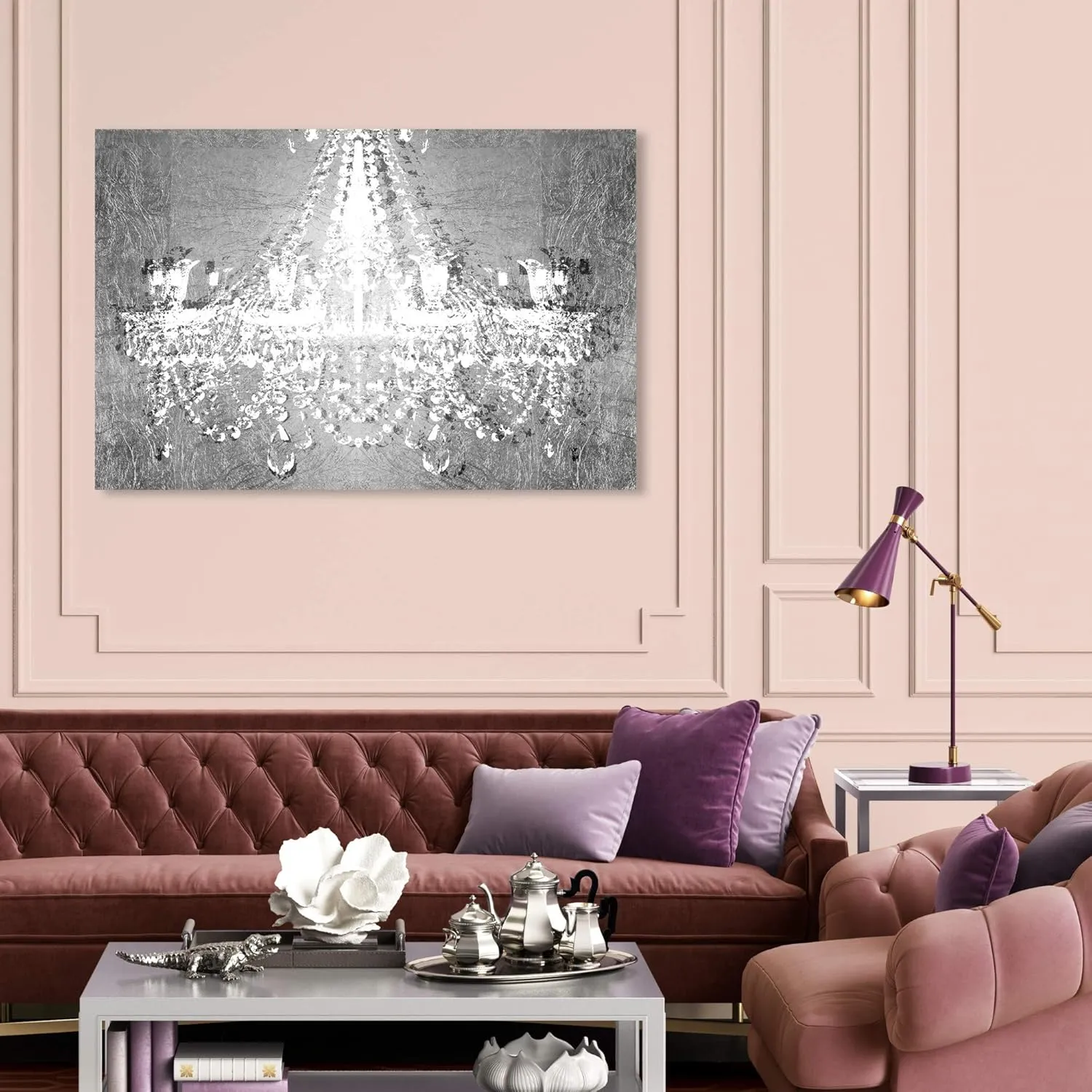 The Oliver Gal Artist Co. Fashion and Glam Wall Art Canvas Prints 'Dramatic Entrance Chrome' Home Décor, 45 in x 30 in, Gray, White