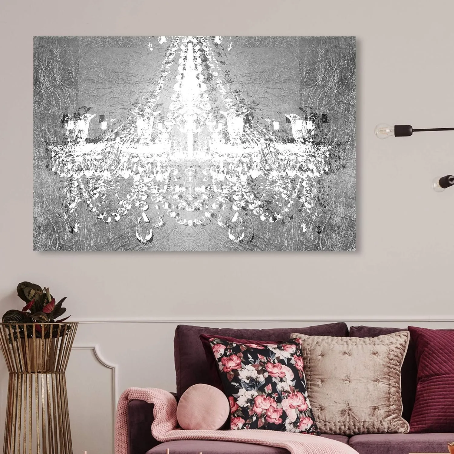 The Oliver Gal Artist Co. Fashion and Glam Wall Art Canvas Prints 'Dramatic Entrance Chrome' Home Décor, 45 in x 30 in, Gray, White